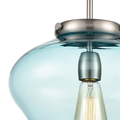 Atlas Lighting Amore 12in 1-Light Pendant | Modern Satin Nickel and Blue Glass | Kitchen Island & Dining Room | 12 x 12 x 13 in | Model CL11727-NK