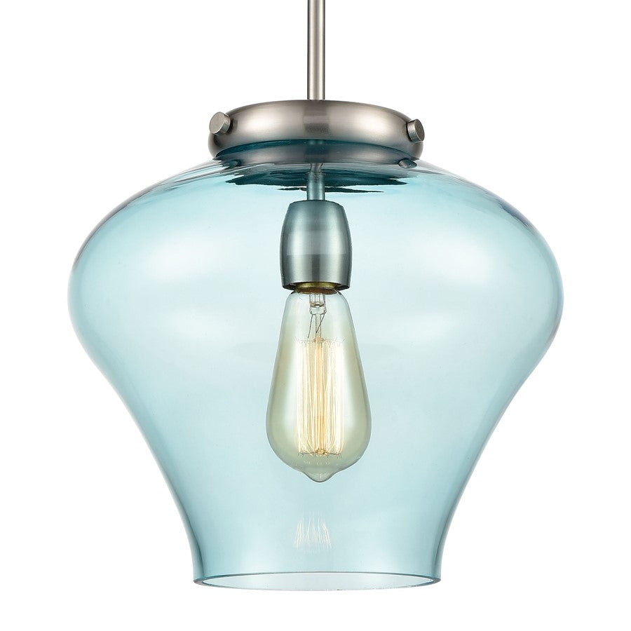 Atlas Lighting Amore 12in 1-Light Pendant | Modern Satin Nickel and Blue Glass | Kitchen Island & Dining Room | 12 x 12 x 13 in | Model CL11727-NK