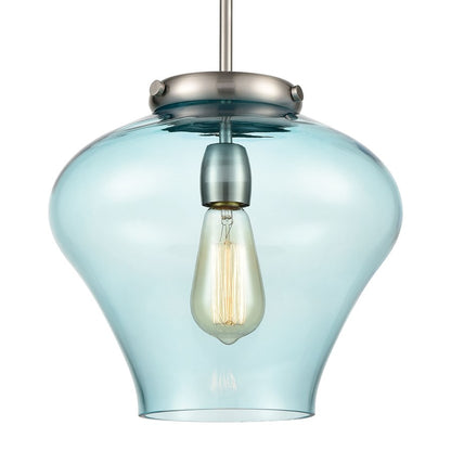 Atlas Lighting Amore 12in 1-Light Pendant | Modern Satin Nickel and Blue Glass | Kitchen Island & Dining Room | 12 x 12 x 13 in | Model CL11727-NK