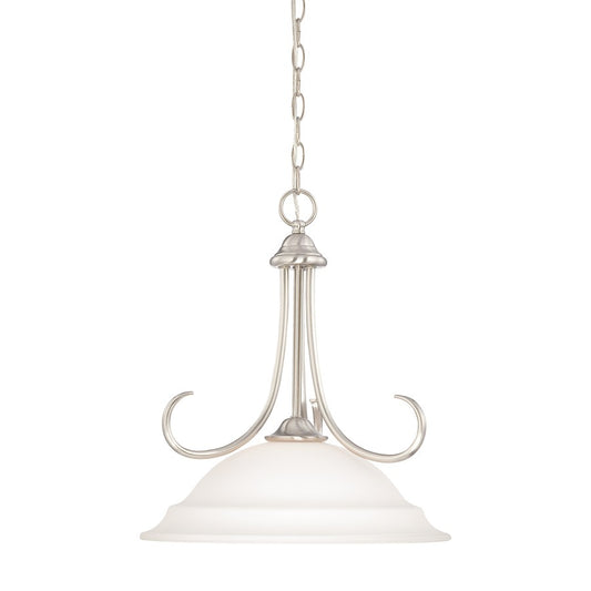 Atlas Lighting Bella 16in 1-Light Pendant | Traditional Brushed Nickel and White Frosted Glass | Kitchen Island & Dining Room | Model CL11729-NK