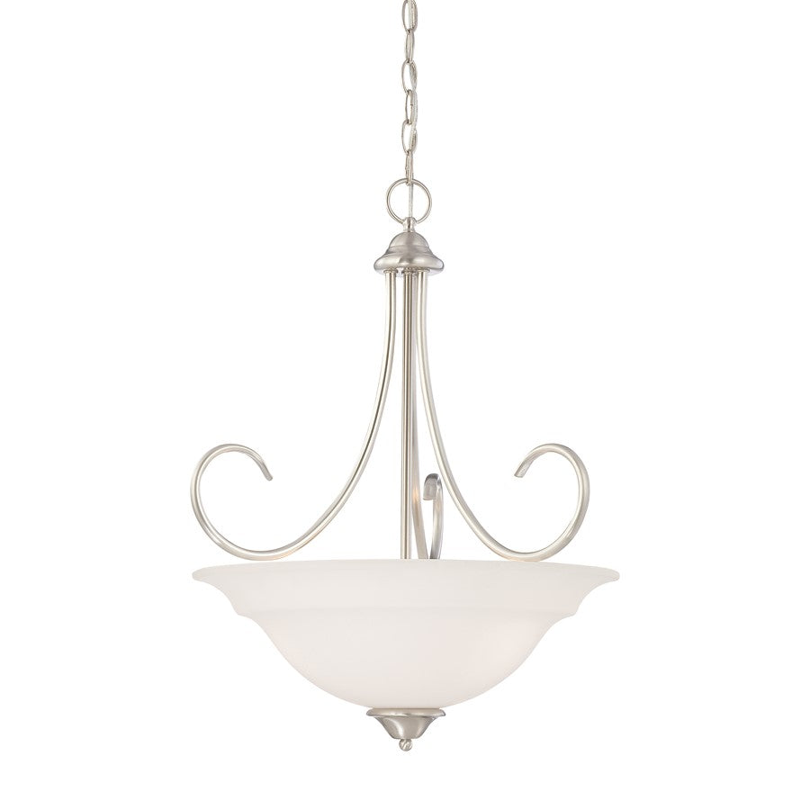 Atlas Lighting Bella 20in 3-Light Pendant | Traditional Brushed Nickel and White Frosted Glass | Kitchen Island & Dining Room | Model CL11730-NK