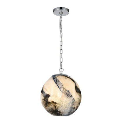 Atlas Lighting Blue Planetary 12in 1-Light Pendant | Transitional White and Blue Art Glass Globe | Kitchen Island & Dining Room | Model CL11733-WH