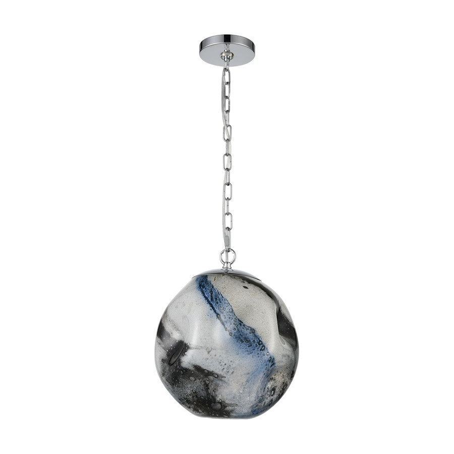 Atlas Lighting Blue Planetary 12in 1-Light Pendant | Transitional White and Blue Art Glass Globe | Kitchen Island & Dining Room | Model CL11733-WH