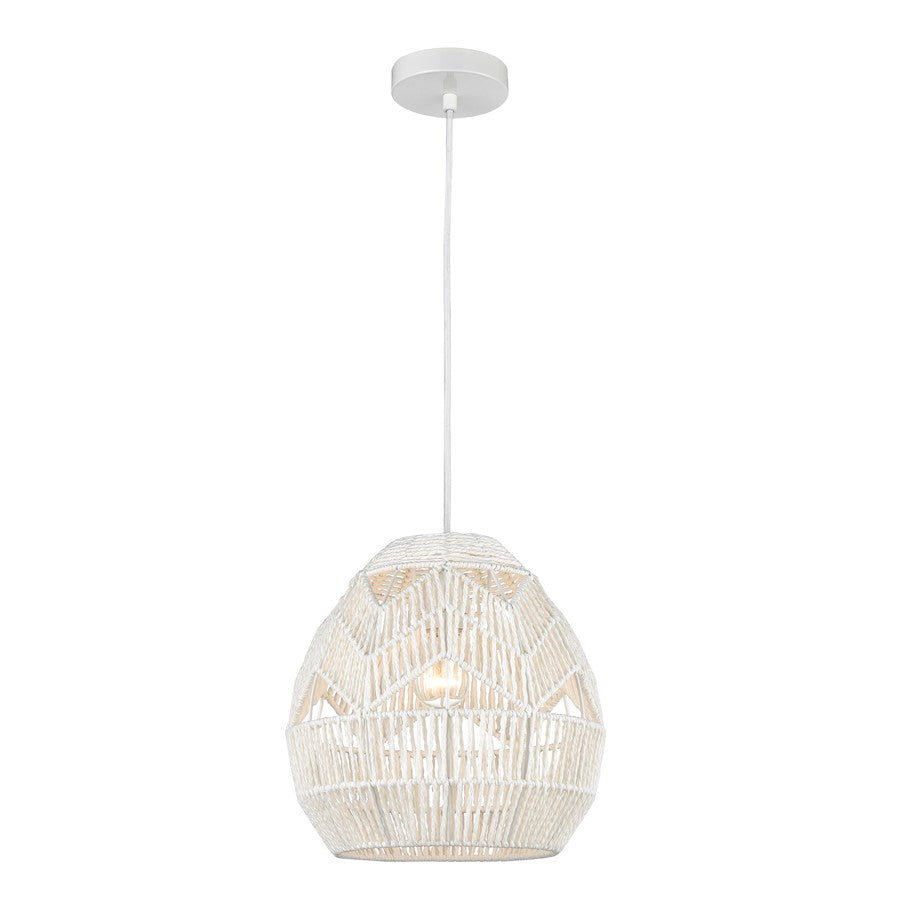 Atlas Lighting Boho 12in 1-Light Mini Pendant | Transitional White Paper Rope Dome | Kitchen Island & Dining Room | 12 x 12 x 12 in | Model CL11734-WH