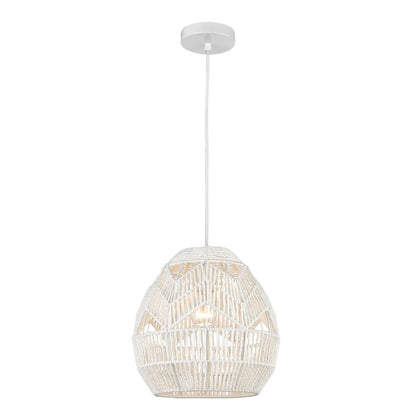 Atlas Lighting Boho 12in 1-Light Mini Pendant | Transitional White Paper Rope Dome | Kitchen Island & Dining Room | 12 x 12 x 12 in | Model CL11734-WH