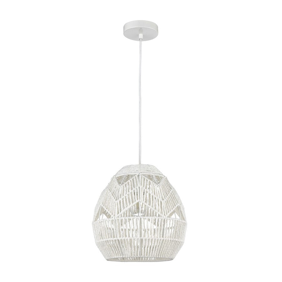 Atlas Lighting Boho 12in 1-Light Mini Pendant | Transitional White Paper Rope Dome | Kitchen Island & Dining Room | 12 x 12 x 12 in | Model CL11734-WH