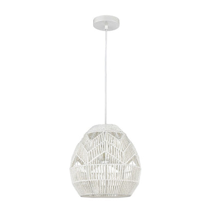Atlas Lighting Boho 12in 1-Light Mini Pendant | Transitional White Paper Rope Dome | Kitchen Island & Dining Room | 12 x 12 x 12 in | Model CL11734-WH