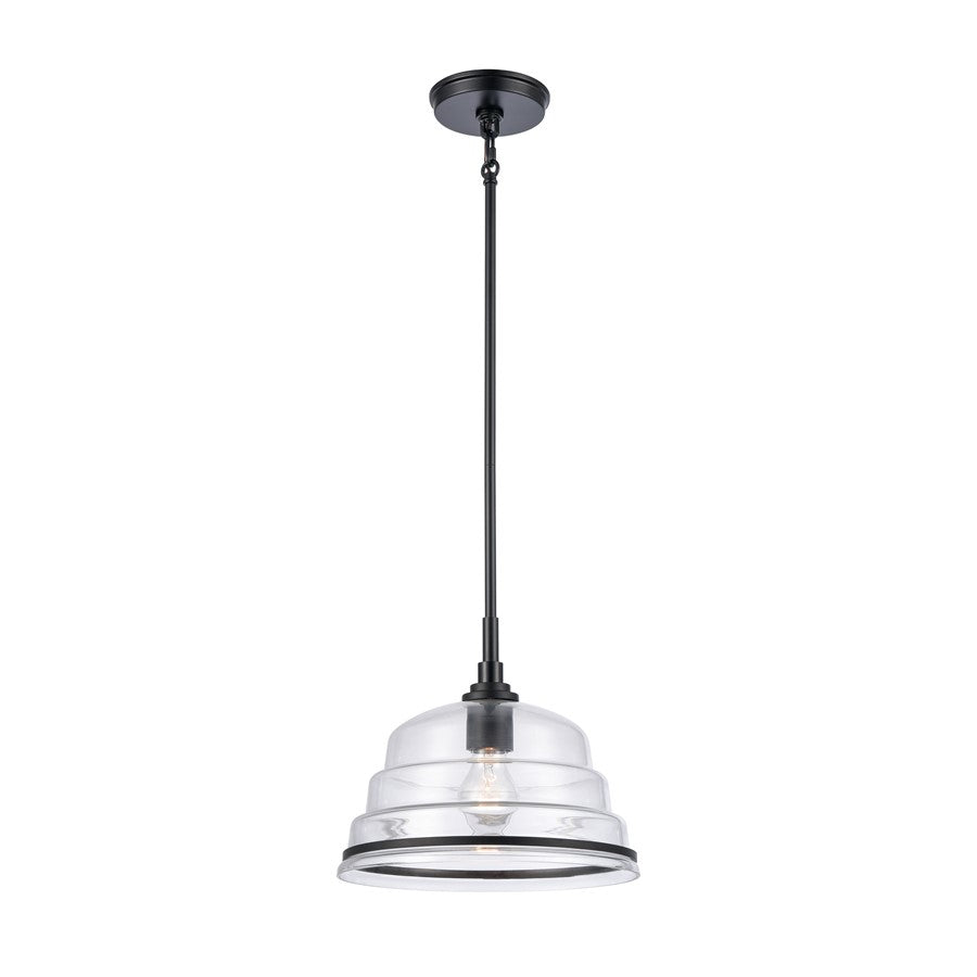 Atlas Lighting Boyer 11in 1-Light Pendant | Transitional Matte Black and Clear Glass Dome | Kitchen Island & Dining Room | Model CL11735-BK