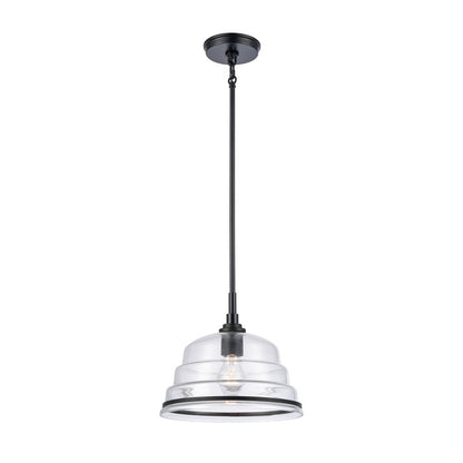 Atlas Lighting Boyer 11in 1-Light Pendant | Transitional Matte Black and Clear Glass Dome | Kitchen Island & Dining Room | Model CL11735-BK