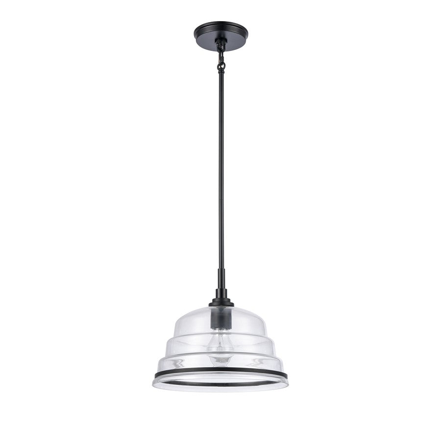Atlas Lighting Boyer 11in 1-Light Pendant | Transitional Matte Black and Clear Glass Dome | Kitchen Island & Dining Room | Model CL11735-BK