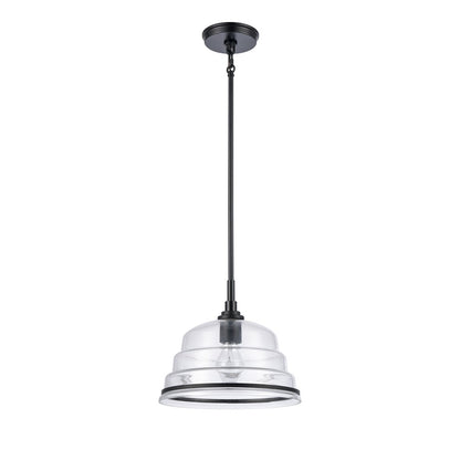 Atlas Lighting Boyer 11in 1-Light Pendant | Transitional Matte Black and Clear Glass Dome | Kitchen Island & Dining Room | Model CL11735-BK