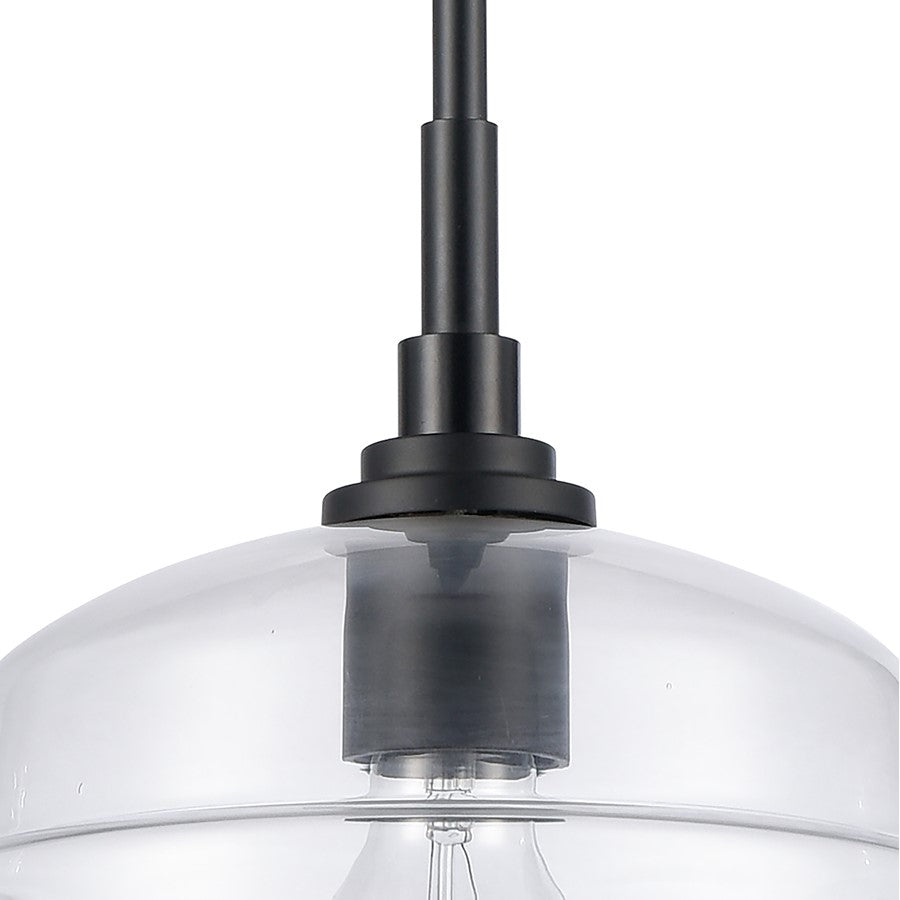 Atlas Lighting Boyer 11in 1-Light Pendant | Transitional Matte Black and Clear Glass Dome | Kitchen Island & Dining Room | Model CL11735-BK