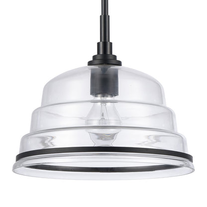 Atlas Lighting Boyer 11in 1-Light Pendant | Transitional Matte Black and Clear Glass Dome | Kitchen Island & Dining Room | Model CL11735-BK