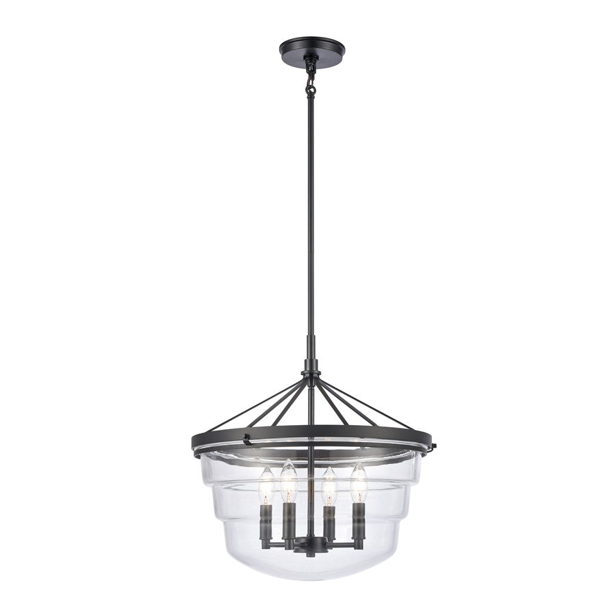 Atlas Lighting Boyer 18in 4-Light Pendant | Transitional Matte Black and Clear Glass | Kitchen Island & Dining Room | Model CL11736-BK
