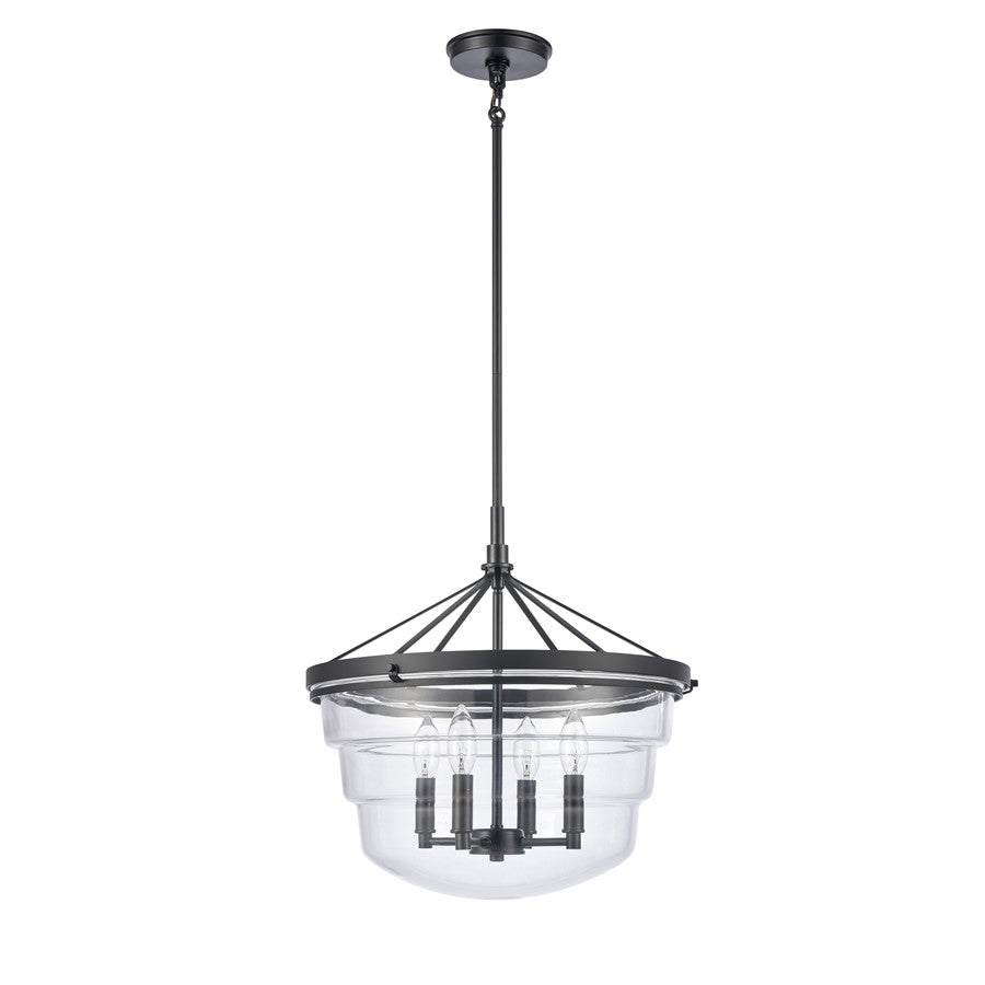 Atlas Lighting Boyer 18in 4-Light Pendant | Transitional Matte Black and Clear Glass | Kitchen Island & Dining Room | Model CL11736-BK