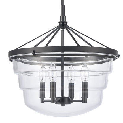 Atlas Lighting Boyer 18in 4-Light Pendant | Transitional Matte Black and Clear Glass | Kitchen Island & Dining Room | Model CL11736-BK