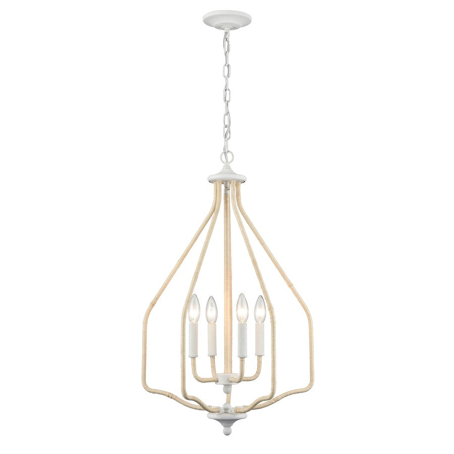 Atlas Lighting Breezeway 17.75in 4-Light Pendant | Coastal White Coral and Natural Rattan | Kitchen Island & Dining Room | Model CL11738-WH