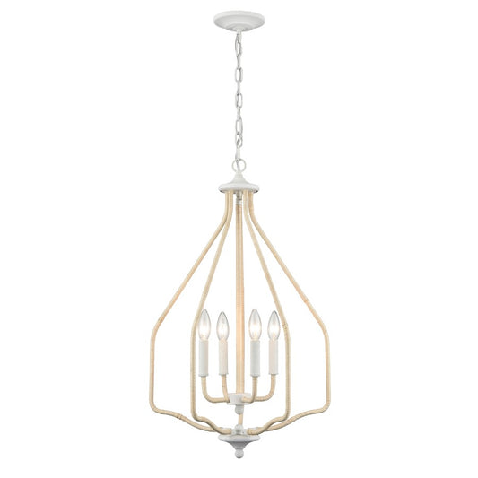 Atlas Lighting Breezeway 17.75in 4-Light Pendant | Coastal White Coral and Natural Rattan | Kitchen Island & Dining Room | Model CL11738-WH