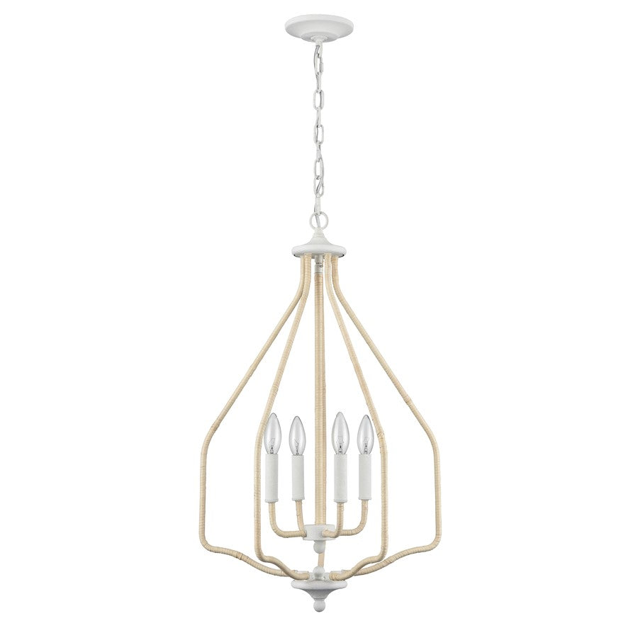Atlas Lighting Breezeway 17.75in 4-Light Pendant | Coastal White Coral and Natural Rattan | Kitchen Island & Dining Room | Model CL11738-WH