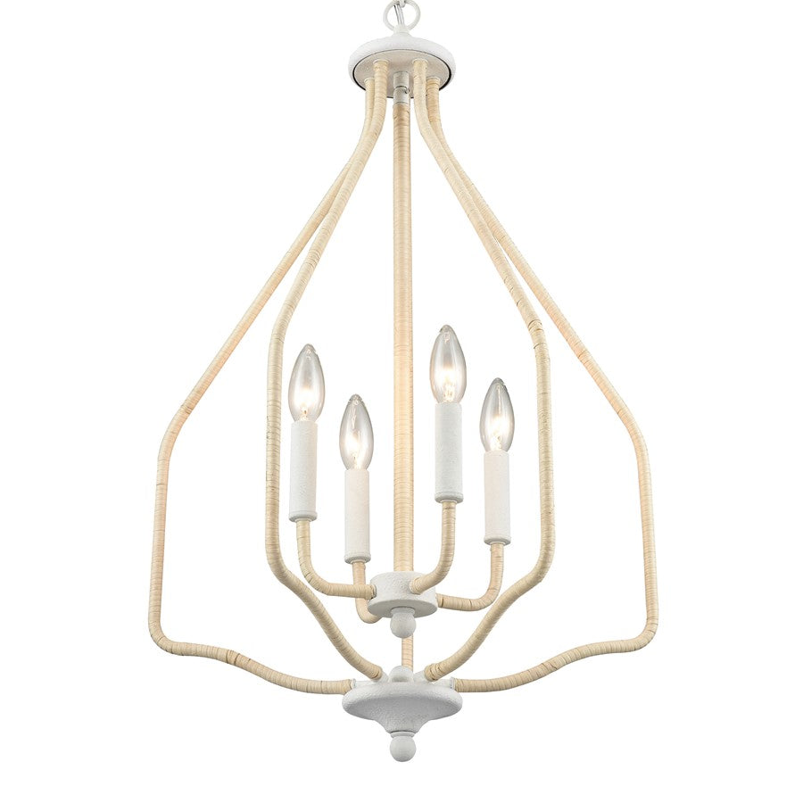 Atlas Lighting Breezeway 17.75in 4-Light Pendant | Coastal White Coral and Natural Rattan | Kitchen Island & Dining Room | Model CL11738-WH