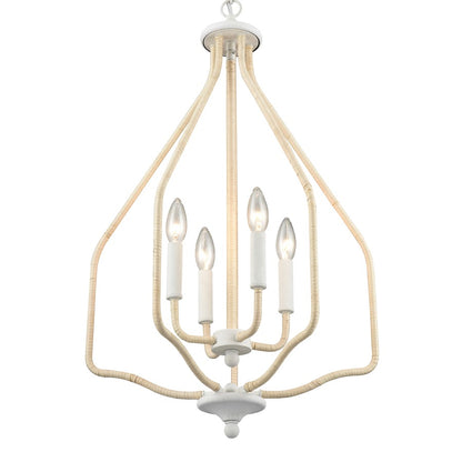 Atlas Lighting Breezeway 17.75in 4-Light Pendant | Coastal White Coral and Natural Rattan | Kitchen Island & Dining Room | Model CL11738-WH
