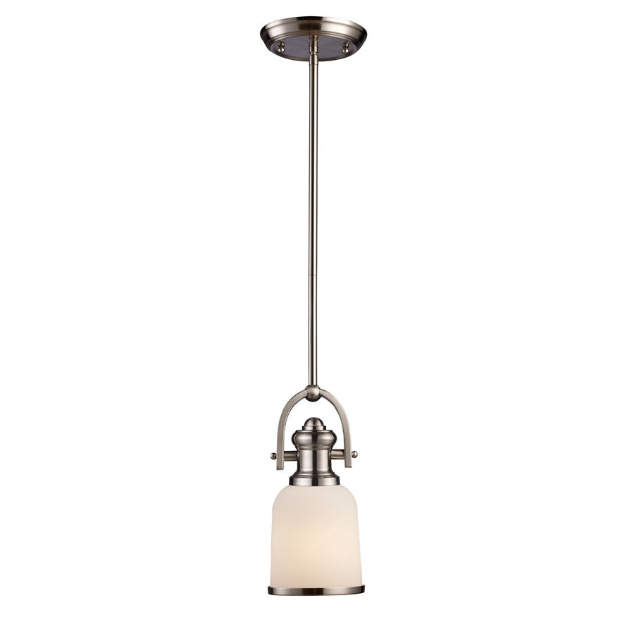 Atlas Lighting Brooksdale 5in 1-Light Mini Pendant | Transitional Satin Nickel and White Frosted Glass | Kitchen Island & Dining | Model CL11741-NK