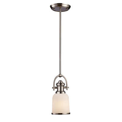 Atlas Lighting Brooksdale 5in 1-Light Mini Pendant | Transitional Satin Nickel and White Frosted Glass | Kitchen Island & Dining | Model CL11741-NK