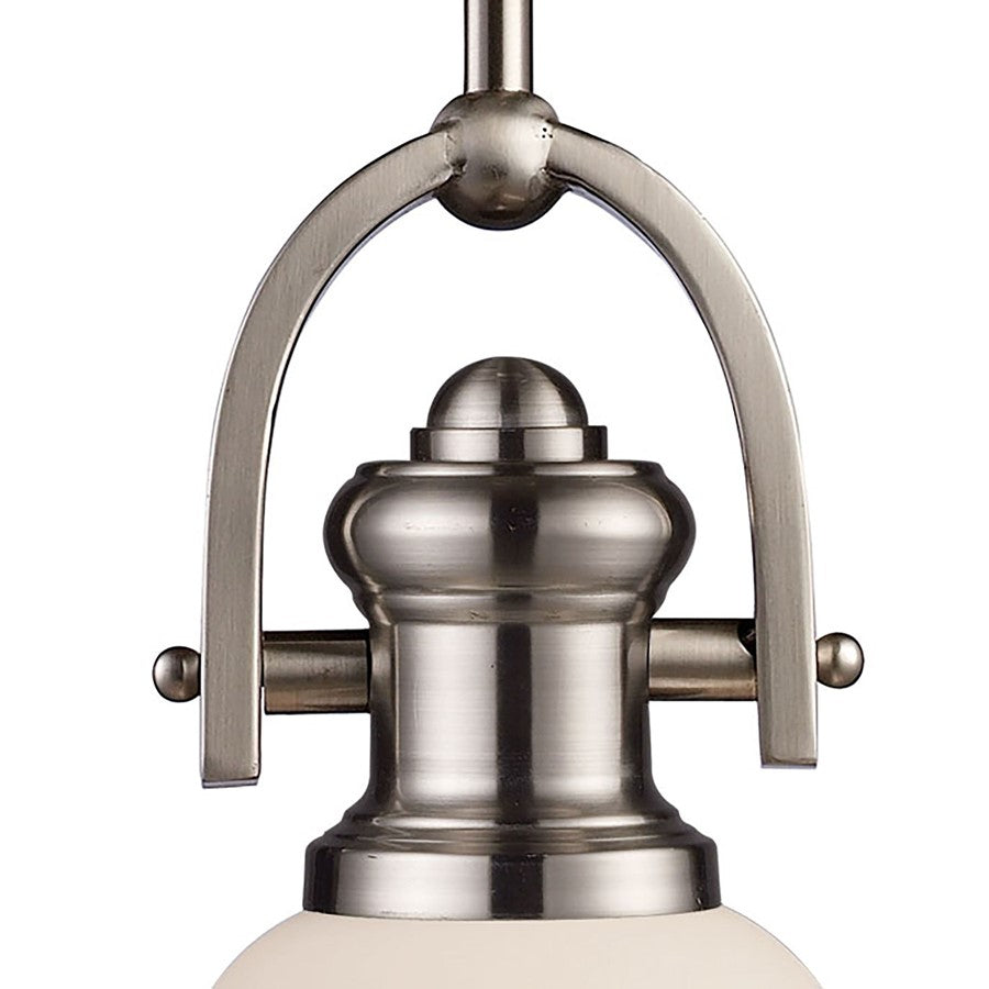 Atlas Lighting Brooksdale 5in 1-Light Mini Pendant | Transitional Satin Nickel and White Frosted Glass | Kitchen Island & Dining | Model CL11741-NK