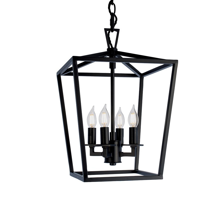 Atlas Lighting Cage 12in 4-Light Pendant | Traditional Matte Black Lantern | Kitchen Island & Dining Room | 12 x 12 x 18 in | Model CL11742-BK