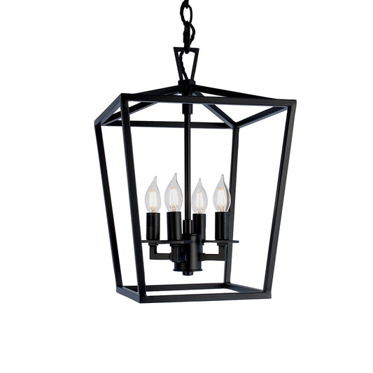 Atlas Lighting Cage 12in 4-Light Pendant | Traditional Matte Black Lantern | Kitchen Island & Dining Room | 12 x 12 x 18 in | Model CL11742-BK