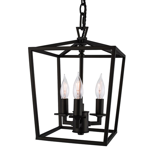 Atlas Lighting Cage 8.5in 3-Light Lantern Pendant | Traditional Matte Black Steel | Kitchen Island & Dining Room | Model CL11743-BK