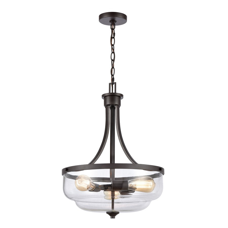 Atlas Lighting Calistoga 17in 3-Light Round Pendant | Traditional Oil Rubbed Bronze and Clear Glass | Kitchen Island & Dining Room | Model CL11744-BZ