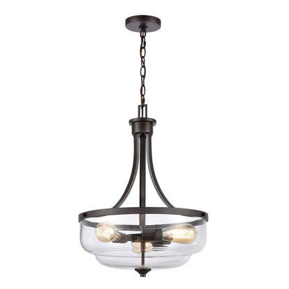 Atlas Lighting Calistoga 17in 3-Light Round Pendant | Traditional Oil Rubbed Bronze and Clear Glass | Kitchen Island & Dining Room | Model CL11744-BZ