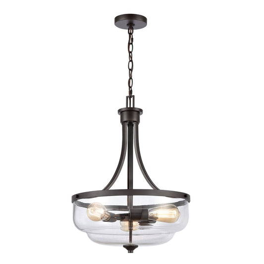 Atlas Lighting Calistoga 17in 3-Light Round Pendant | Traditional Oil Rubbed Bronze and Clear Glass | Kitchen Island & Dining Room | Model CL11744-BZ