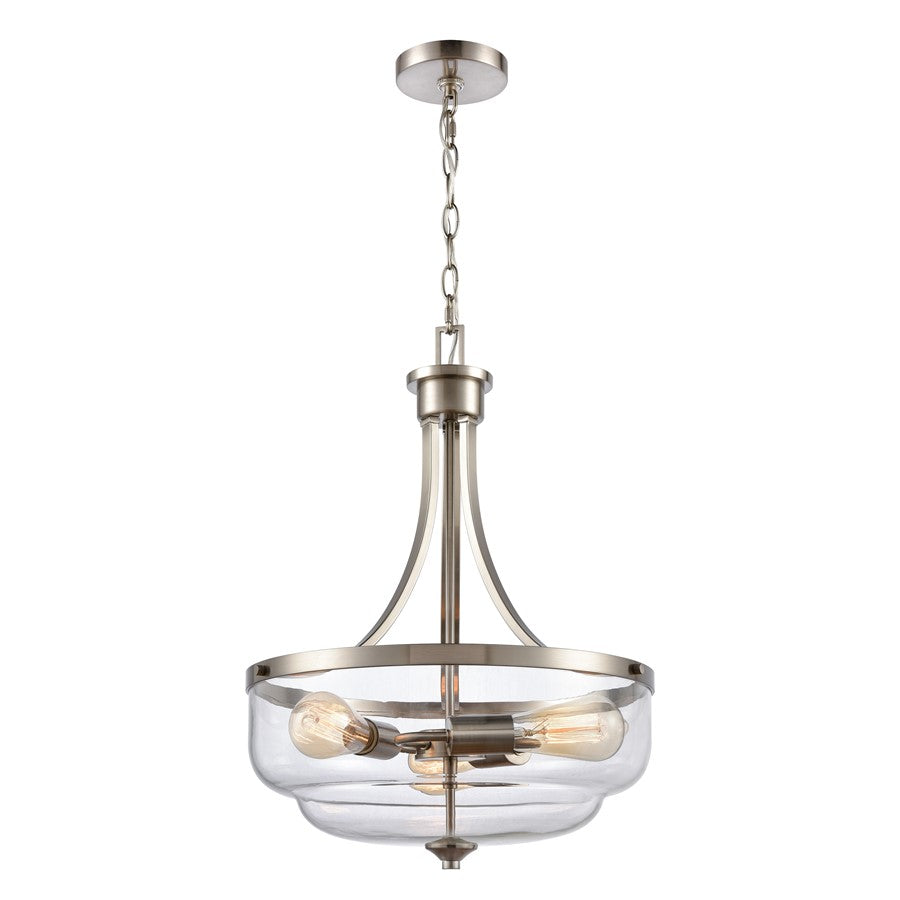 Atlas Lighting Calistoga 17in 3-Light Pendant | Traditional Brushed Nickel and Clear Glass | Kitchen Island & Dining Room | Model CL11744-NK