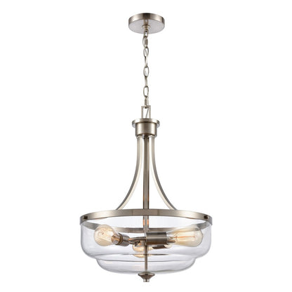 Atlas Lighting Calistoga 17in 3-Light Pendant | Traditional Brushed Nickel and Clear Glass | Kitchen Island & Dining Room | Model CL11744-NK