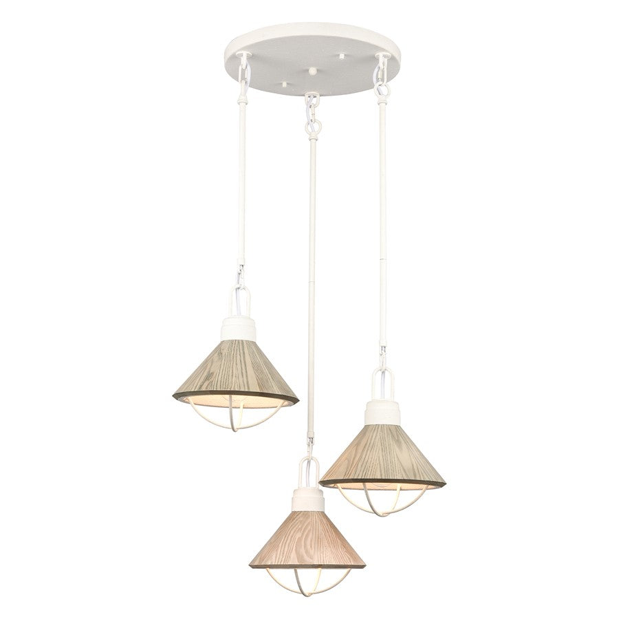 Atlas Lighting Cape May 21in 3-Light Pendant | Transitional White Coral and Gray Wood Shade | Kitchen Island & Dining Room | Model CL11745-WH