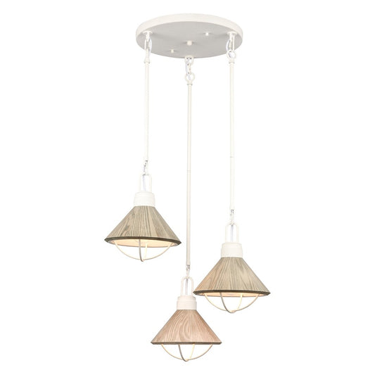 Atlas Lighting Cape May 21in 3-Light Pendant | Transitional White Coral and Gray Wood Shade | Kitchen Island & Dining Room | Model CL11745-WH