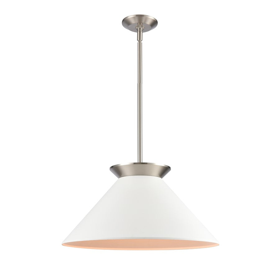 Atlas Lighting Cavendish 20in 1-Light Pendant | Transitional Brushed Nickel and White Metal Shade | Kitchen Island & Dining Room | Model CL11747-NK