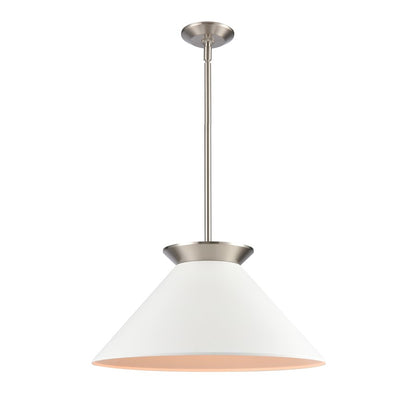 Atlas Lighting Cavendish 20in 1-Light Pendant | Transitional Brushed Nickel and White Metal Shade | Kitchen Island & Dining Room | Model CL11747-NK