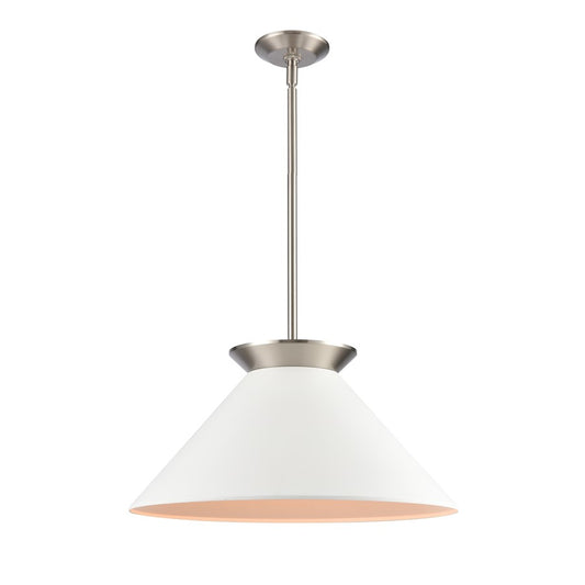 Atlas Lighting Cavendish 20in 1-Light Pendant | Transitional Brushed Nickel and White Metal Shade | Kitchen Island & Dining Room | Model CL11747-NK