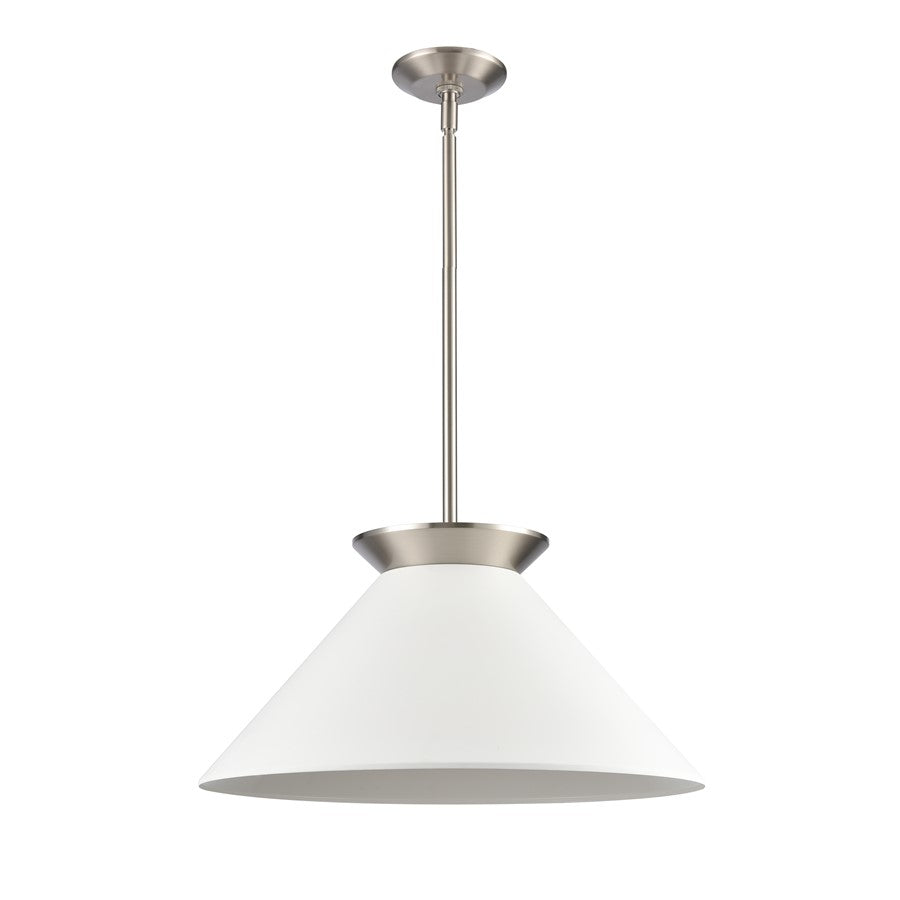 Atlas Lighting Cavendish 20in 1-Light Pendant | Transitional Brushed Nickel and White Metal Shade | Kitchen Island & Dining Room | Model CL11747-NK