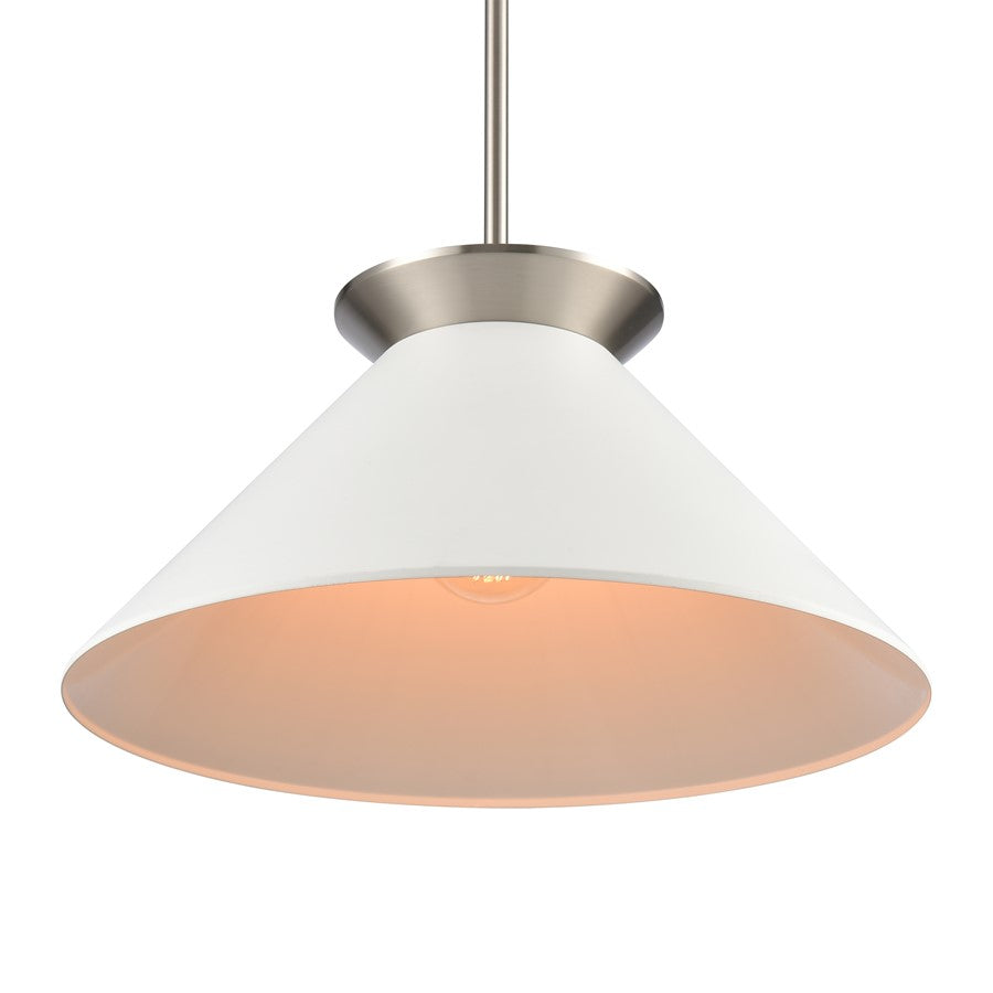 Atlas Lighting Cavendish 20in 1-Light Pendant | Transitional Brushed Nickel and White Metal Shade | Kitchen Island & Dining Room | Model CL11747-NK
