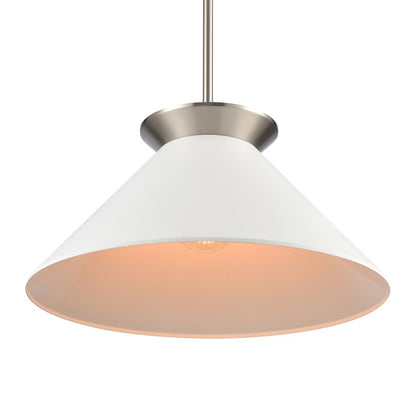 Atlas Lighting Cavendish 20in 1-Light Pendant | Transitional Brushed Nickel and White Metal Shade | Kitchen Island & Dining Room | Model CL11747-NK