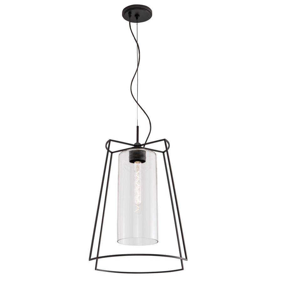 Atlas Lighting Cere 14in 1-Light Pendant | Modern Matte Black and Clear Glass | Kitchen Island & Dining Room | Model CL11748-BK