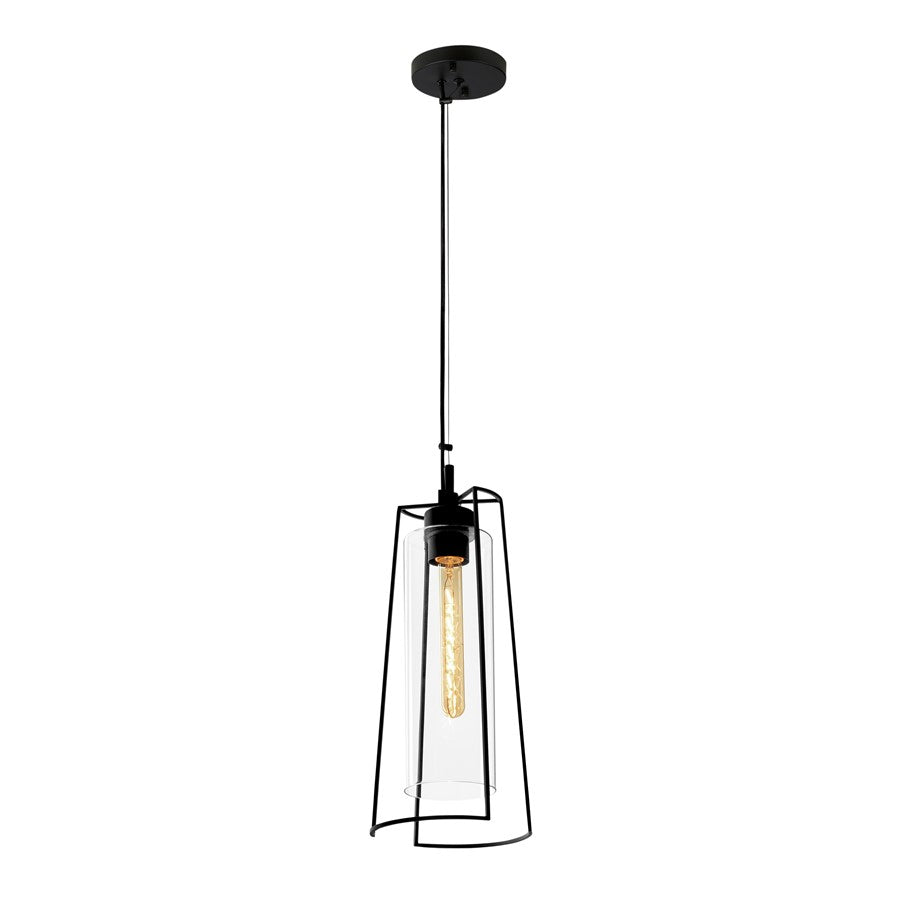 Atlas Lighting Cere 6.75in 1-Light Outdoor Pendant | Modern Matte Black and Clear Glass | Covered Patio & Entryway | Model CL11749-BK