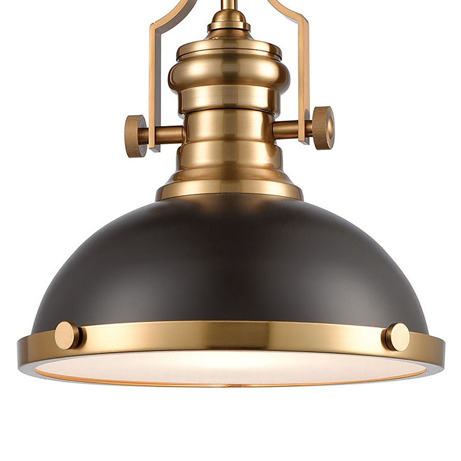 Atlas Lighting Chadwick 13in 1-Light Pendant | Transitional Matte Black Satin Brass Metal | Kitchen Island & Dining Room | Model CL11750-BS2