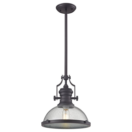 Atlas Lighting Chadwick 13in 1-Light Pendant | Transitional Oil Rubbed Bronze and Clear Seeded Glass | Kitchen Island & Dining | Model CL11750-BZ3