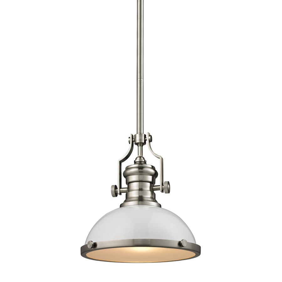 Atlas Lighting Chadwick 13in 1-Light Pendant | Transitional Satin Nickel and Gloss White Metal | Kitchen Island & Dining Room | Model CL11750-NK2