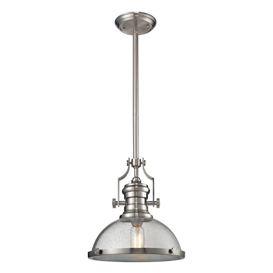 Atlas Lighting Chadwick 13in 1-Light Pendant | Transitional Satin Nickel and Clear Seeded Glass | Kitchen Island & Dining Room | Model CL11750-NK3